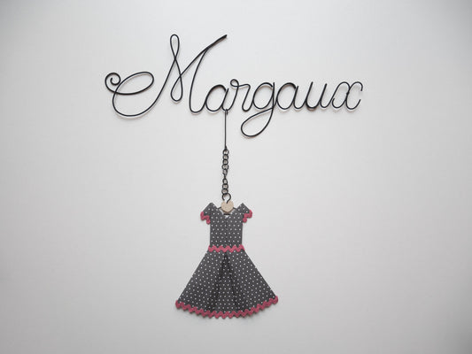 Customizable wire child first name, Margaux first name, origami dress, child bedroom wall decoration, customizable gift