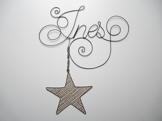 Wire first name, customizable first name with star, Ines, child's bedroom wall decoration, first name door plaque, birth gift