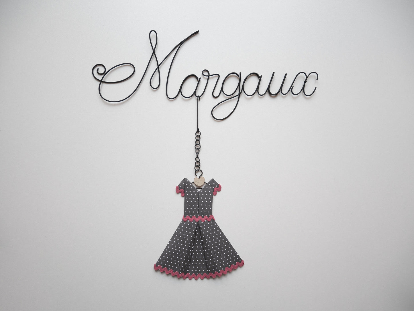 Wire first name, customizable first name, Emma, ​​origami dress, child's bedroom wall decoration, birth gift idea, baptism gift