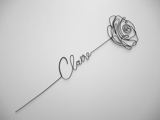 Customizable wire first name, wire flower, pink wall decoration, flower to hang, metal wall decoration, bouquet of flowers