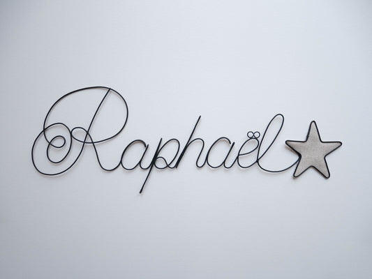 Customizable first name in wire, first name with star, wire writing, wire wall decoration, child's room decoration