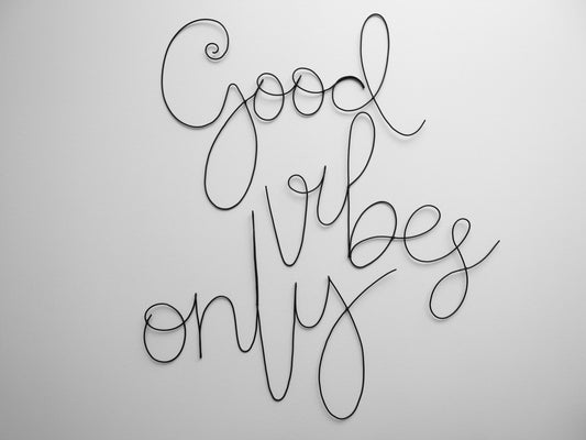 Phrase Good Vibes Only in real wire, wall decoration word, message phrase quote, door plaque, gift, handwritten typography