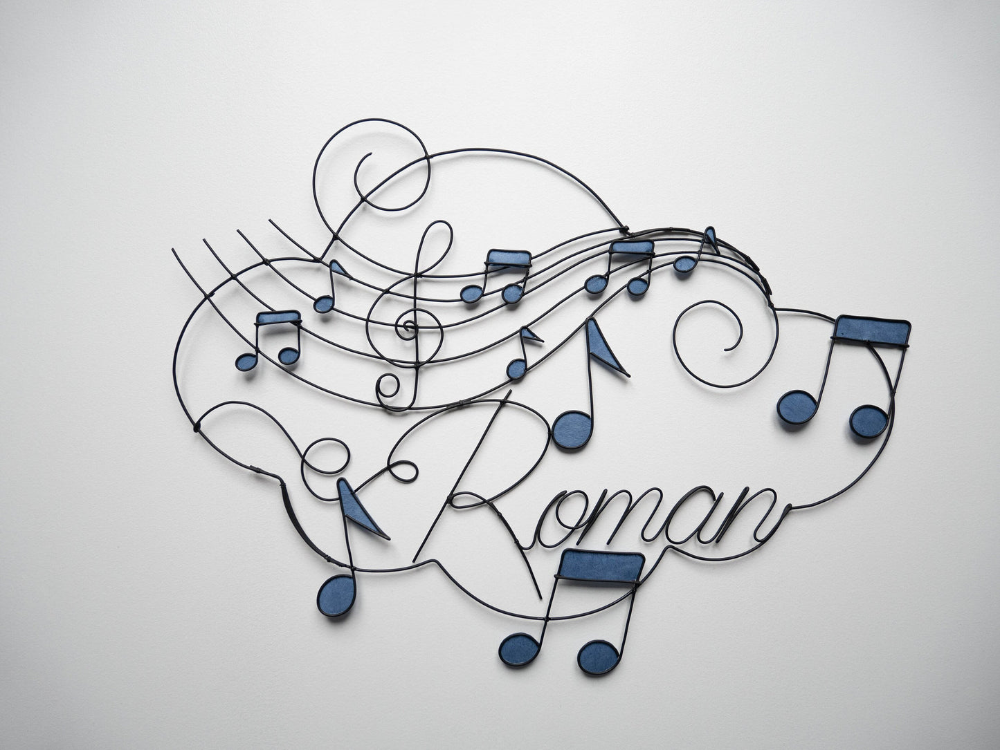 Customizable wire first name, music theme cloud, wall decoration for child's room, musical notes, door plaque decoration