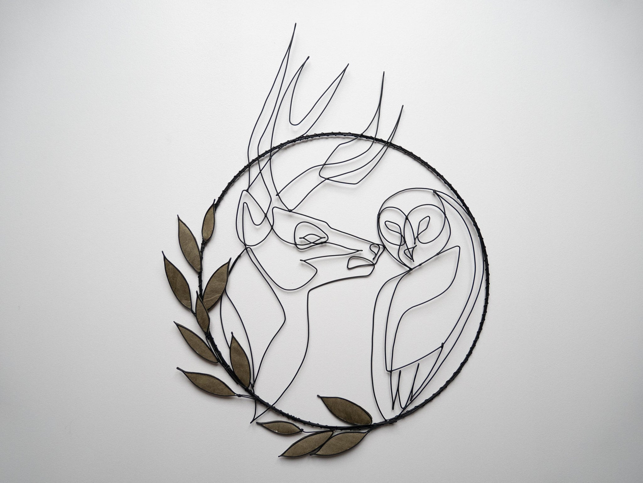 Tête de cerf en métal, chouette en métal, décoration murale en fil de fer, couronne décorative, citation fil de fer personnalisée, sculpture