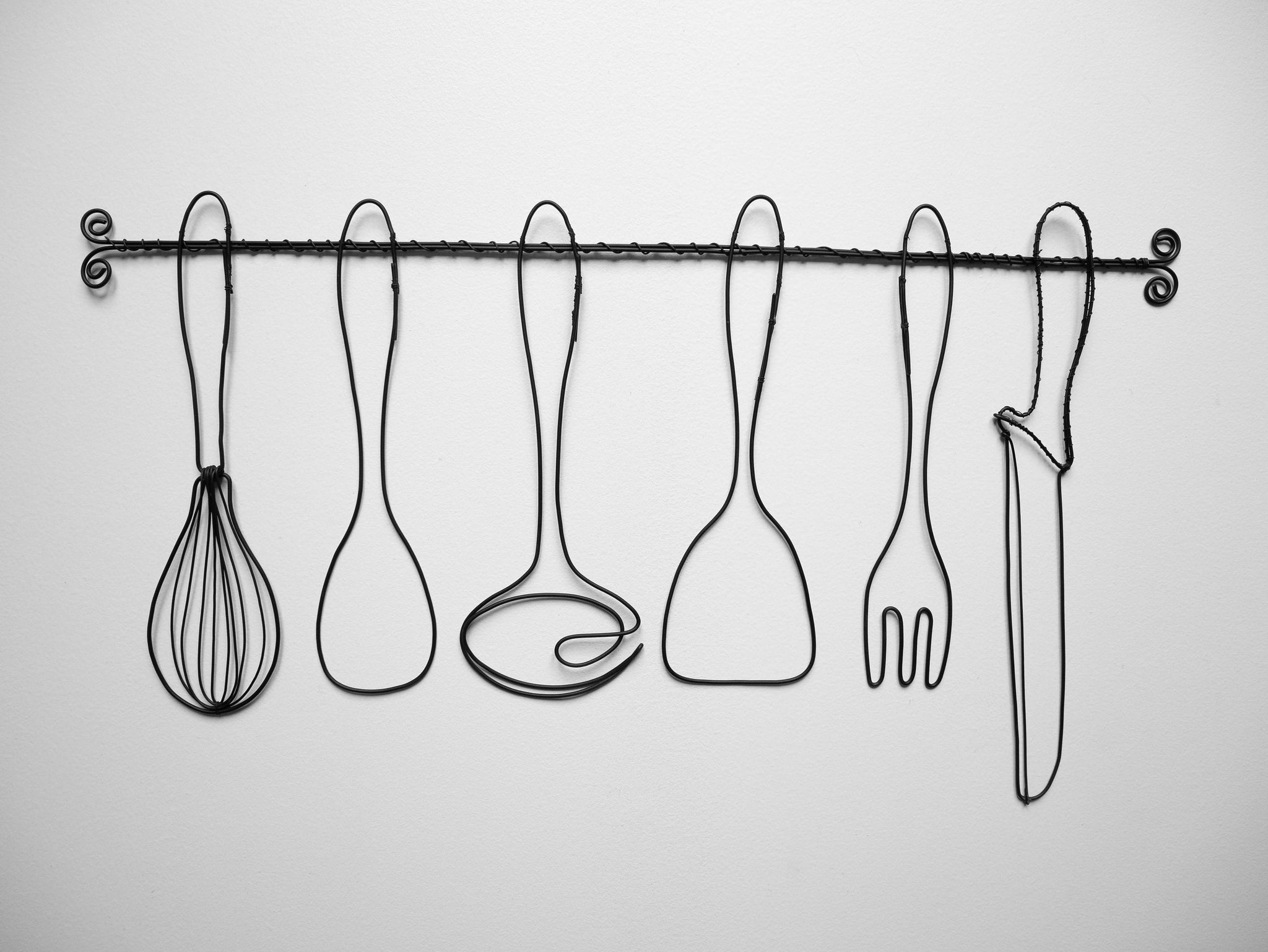 Décoration murale " Set d'ustensiles de cuisine " véritable fil de fer recuit, Restaurant, décoration murale cuisine, sculpture fil de fer