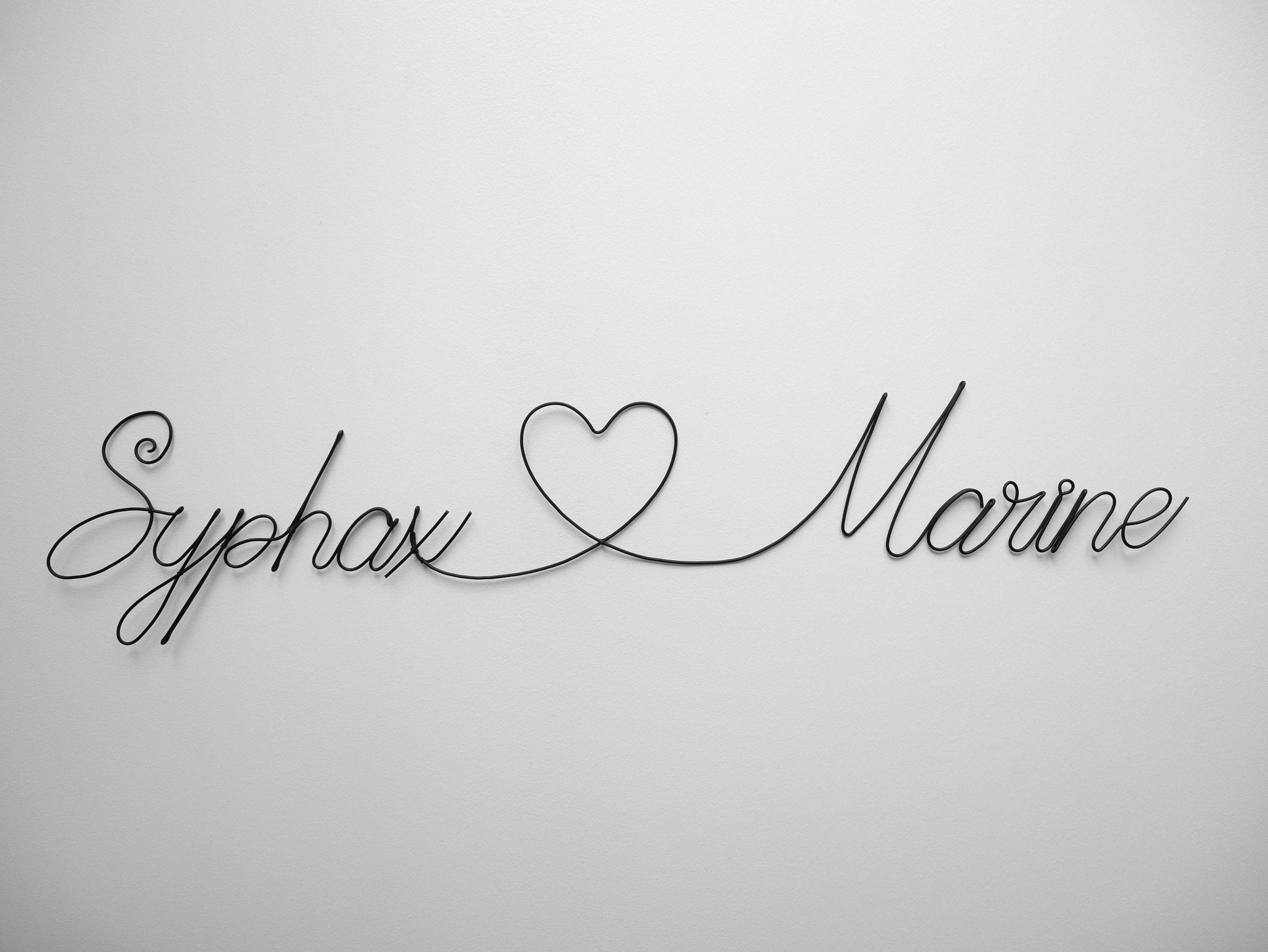 Double prénom fil de fer recuit, prénom personnalisable avec coeur, prénom enfant ou parents, décoration murale, chambre, plaque de porte