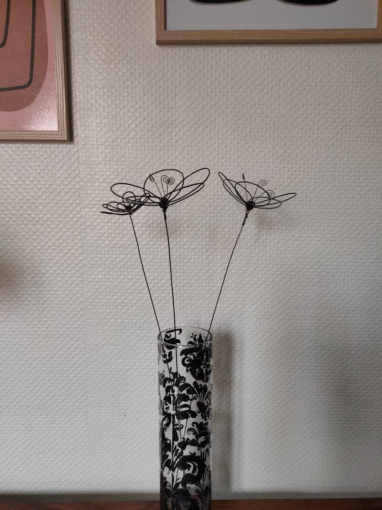 Bouquet of flowers 3 3D flowers in annealed wire, artificial flowers, dried flowers, floral wall decoration, bohemian nature decoration