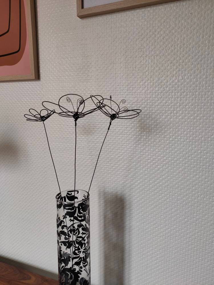 Bouquet of flowers 3 3D flowers in annealed wire, artificial flowers, dried flowers, floral wall decoration, bohemian nature decoration