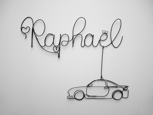 Wire first name, customizable car first name, child first name, child's bedroom wall decoration, door plaque, birth gift