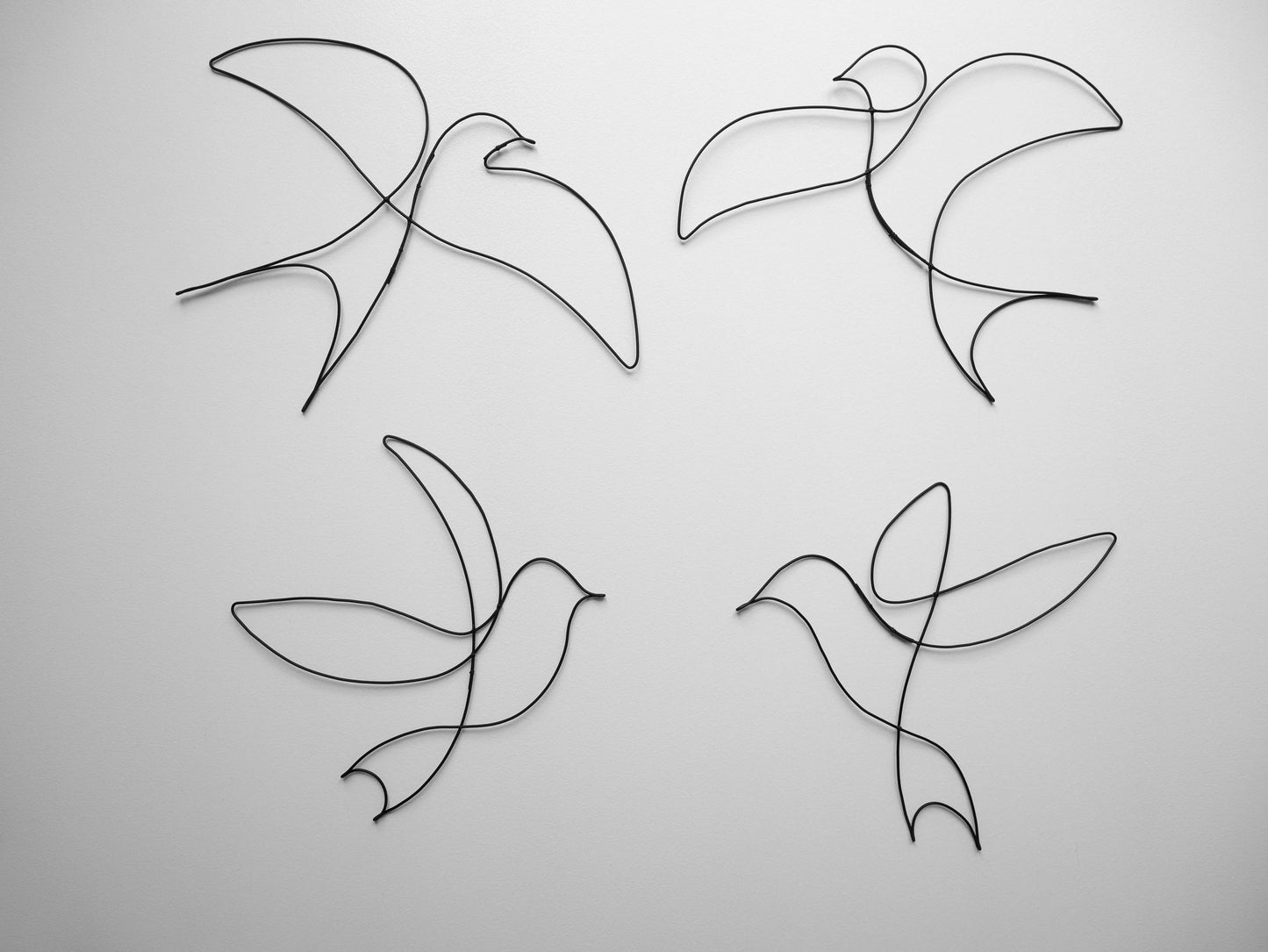 Set of 4 wire swallows, swallow, wire wall decoration, interior decoration, wall metal bird, sculpture