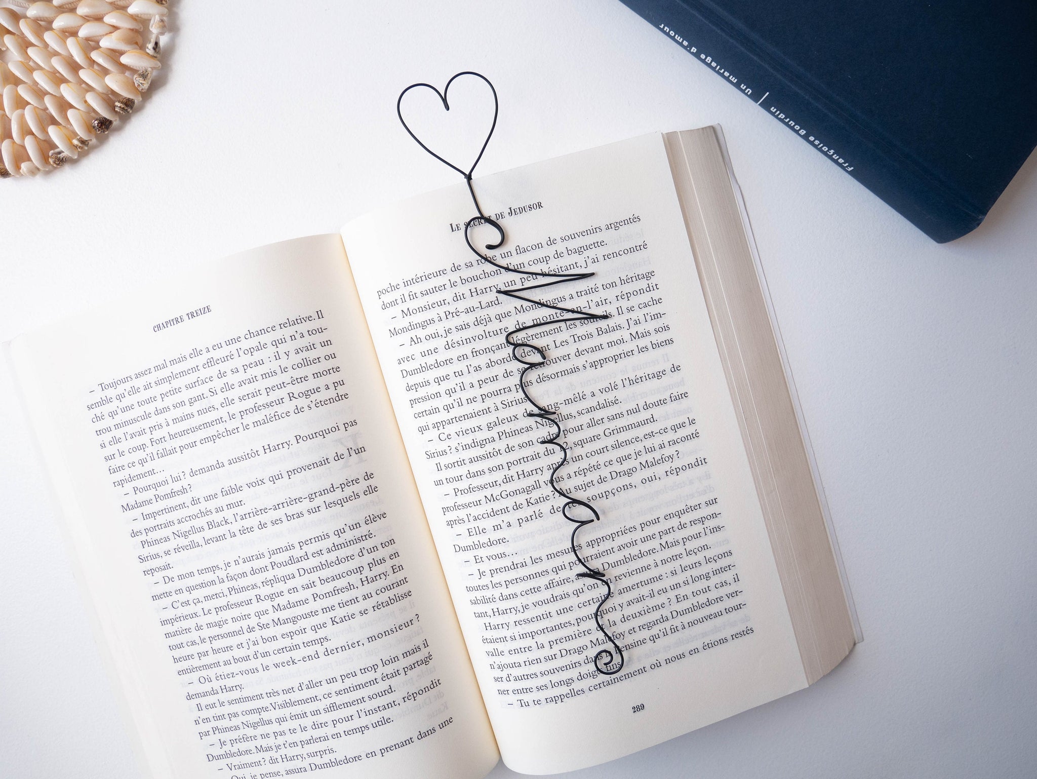 Marque page prénom personnalisé en fil de fer, Prénom ou mot avec cœur, Accessoire livre unique, Cadeau personnalisable, Je t'aime, Handmade