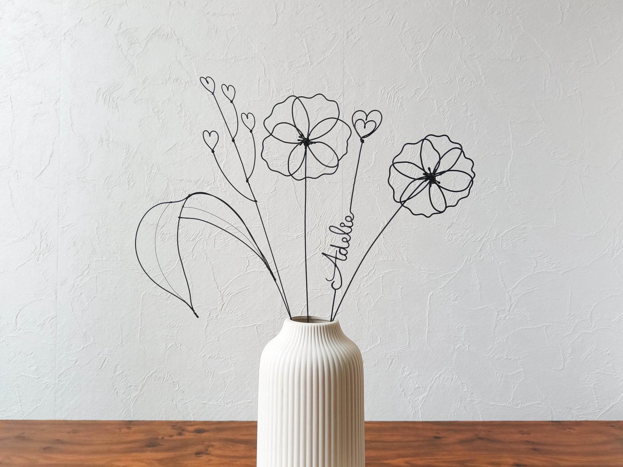 Fleurs en véritable fil de fer, bouquet de fleurs personnalisées, déco de table fil de fer, prénoms personnalisés, garantie à vie, cadeau