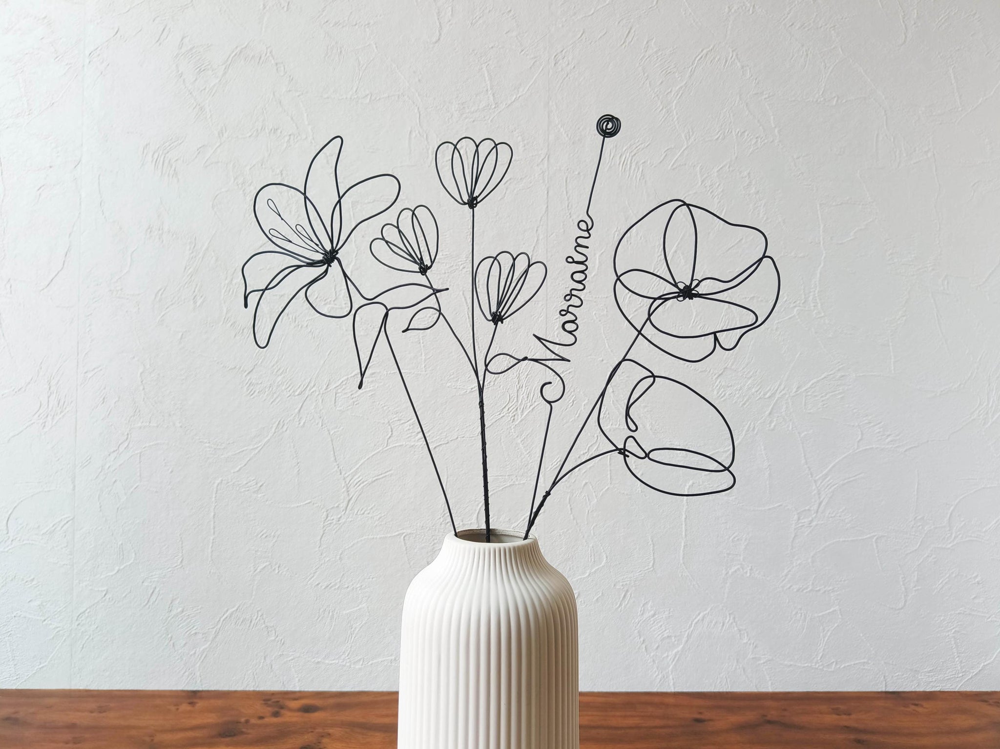 Fleurs en véritable fil de fer, bouquet de fleurs personnalisées, déco de table fil de fer, prénoms personnalisés, garantie à vie, cadeau