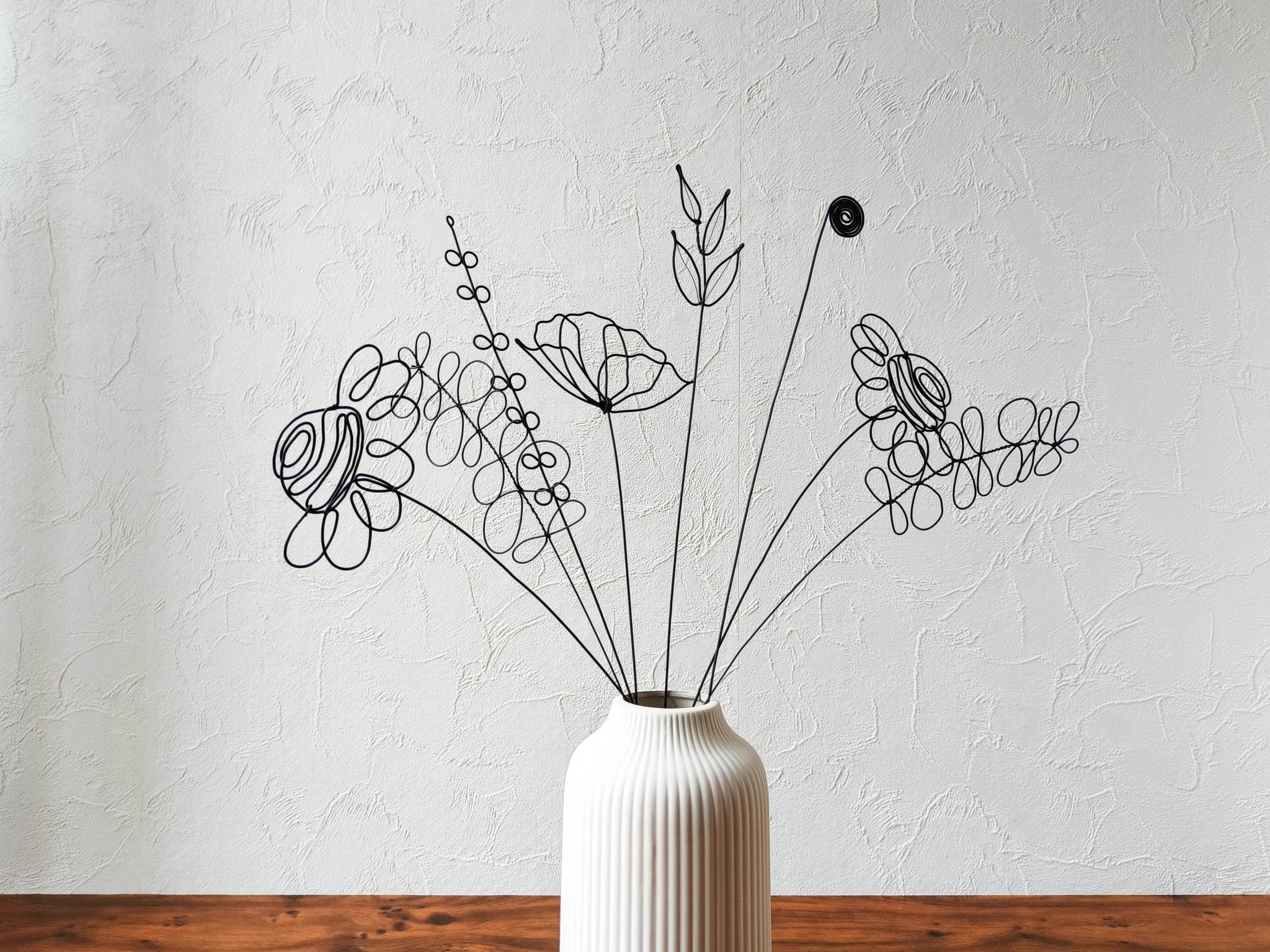 Bouquet de 8 fleurs en fil de fer recuit Coquelicot, Marguerite, Eucalyptus, Herbes en graines, décoration floral, nature bouquet eternel