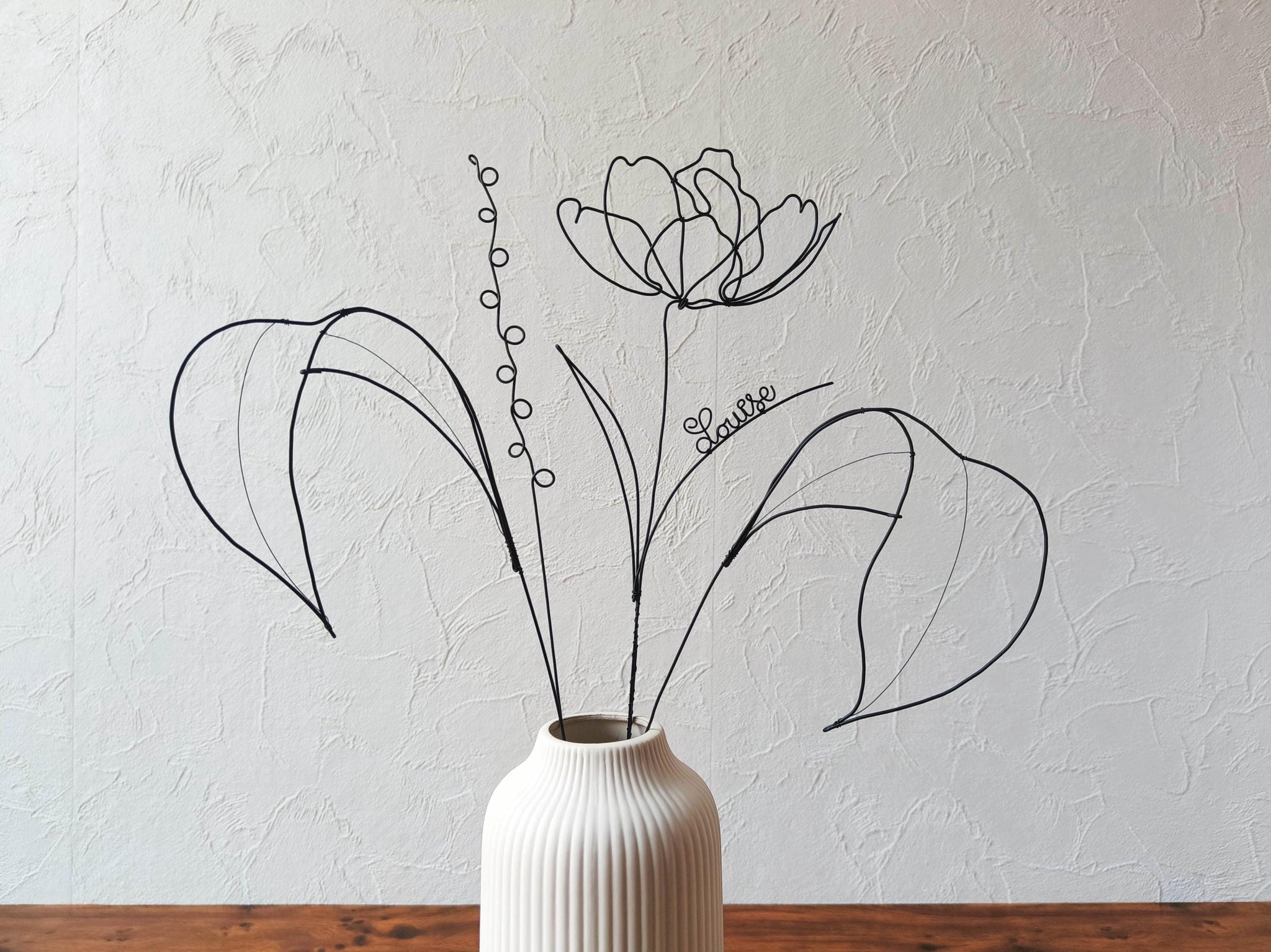 Fleurs en véritable fil de fer, bouquet de fleurs personnalisées, déco de table fil de fer, prénoms personnalisés, garantie à vie, cadeau