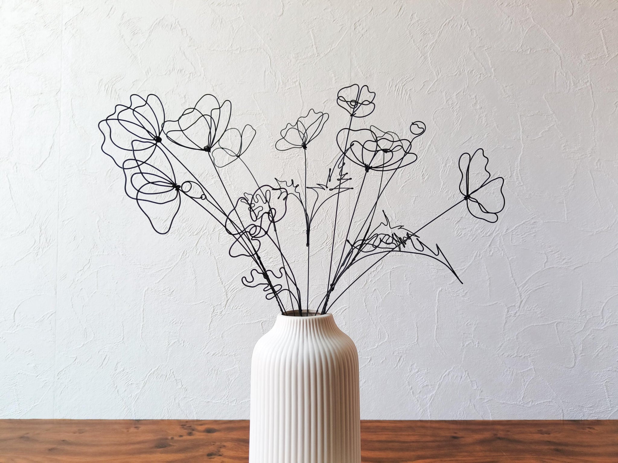 Bouquet de 11 fleurs en véritable fil de fer recuit coquelicot sauvage, décoration floral fil de fer, déco bohème nature, cadeau maitresse