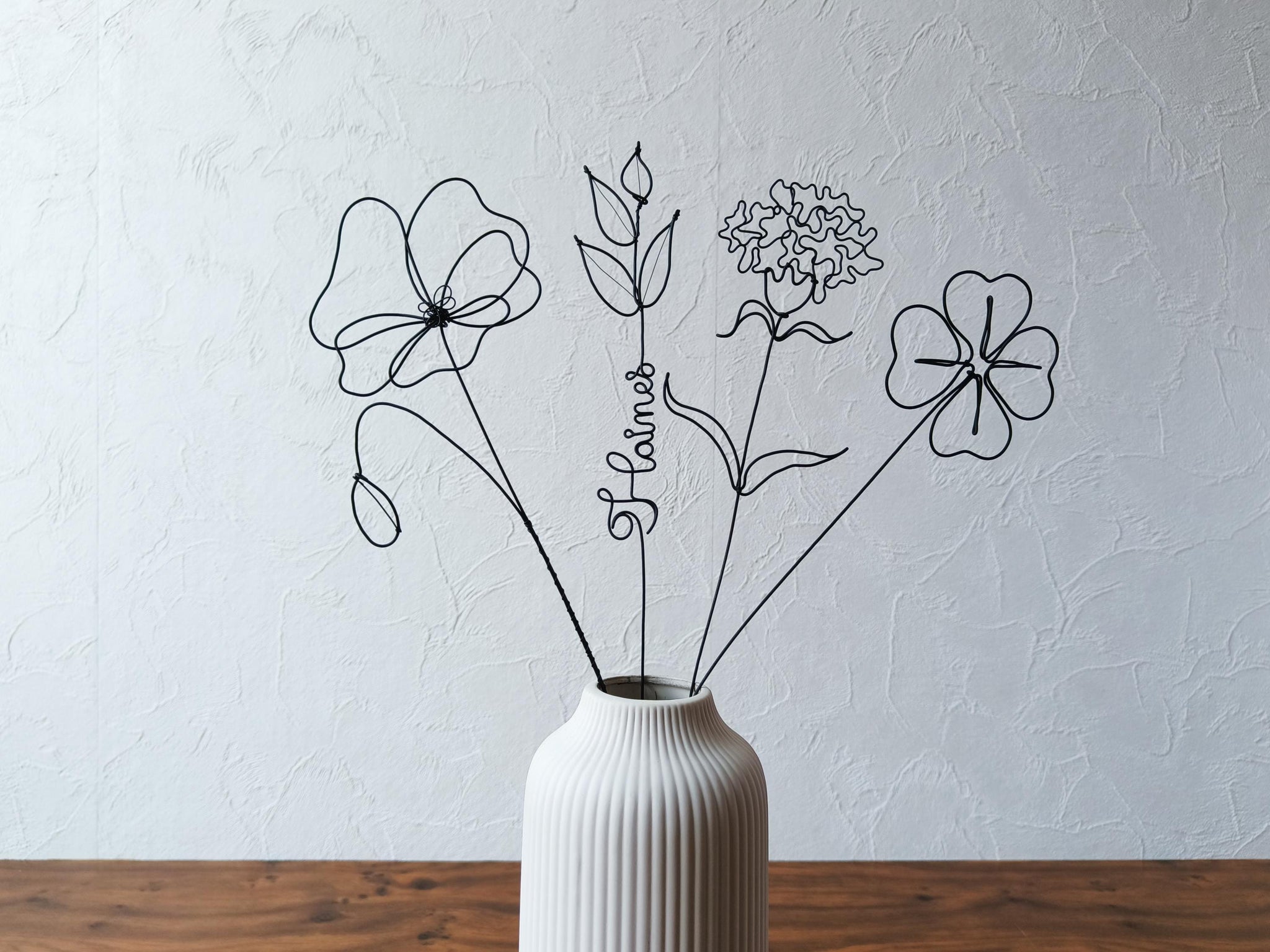 Fleurs en véritable fil de fer, bouquet de fleurs personnalisées, déco de table fil de fer, prénoms personnalisés, garantie à vie, cadeau