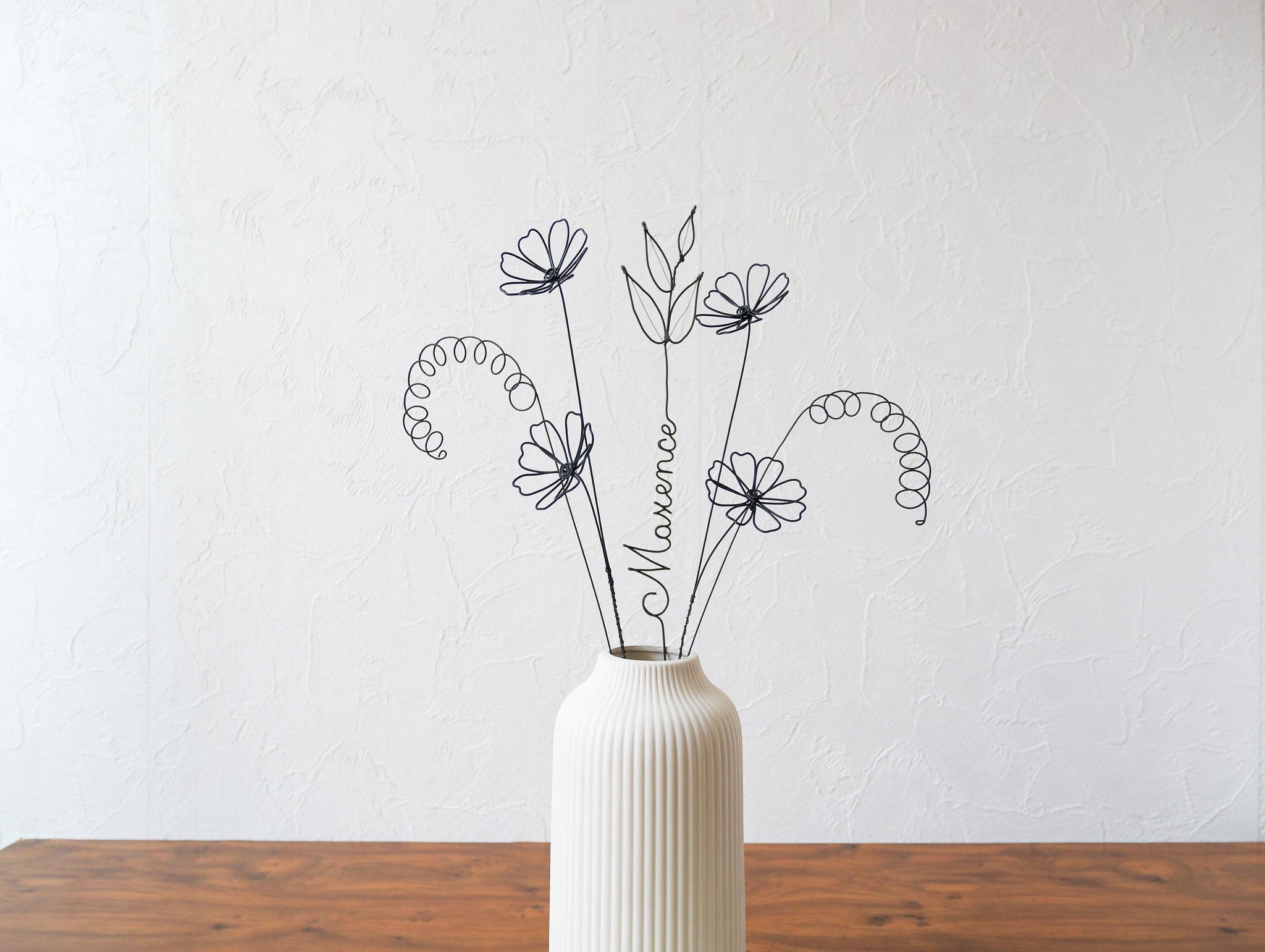 Fleurs en véritable fil de fer, bouquet de fleurs personnalisées, déco de table fil de fer, prénoms personnalisés, garantie à vie, cadeau