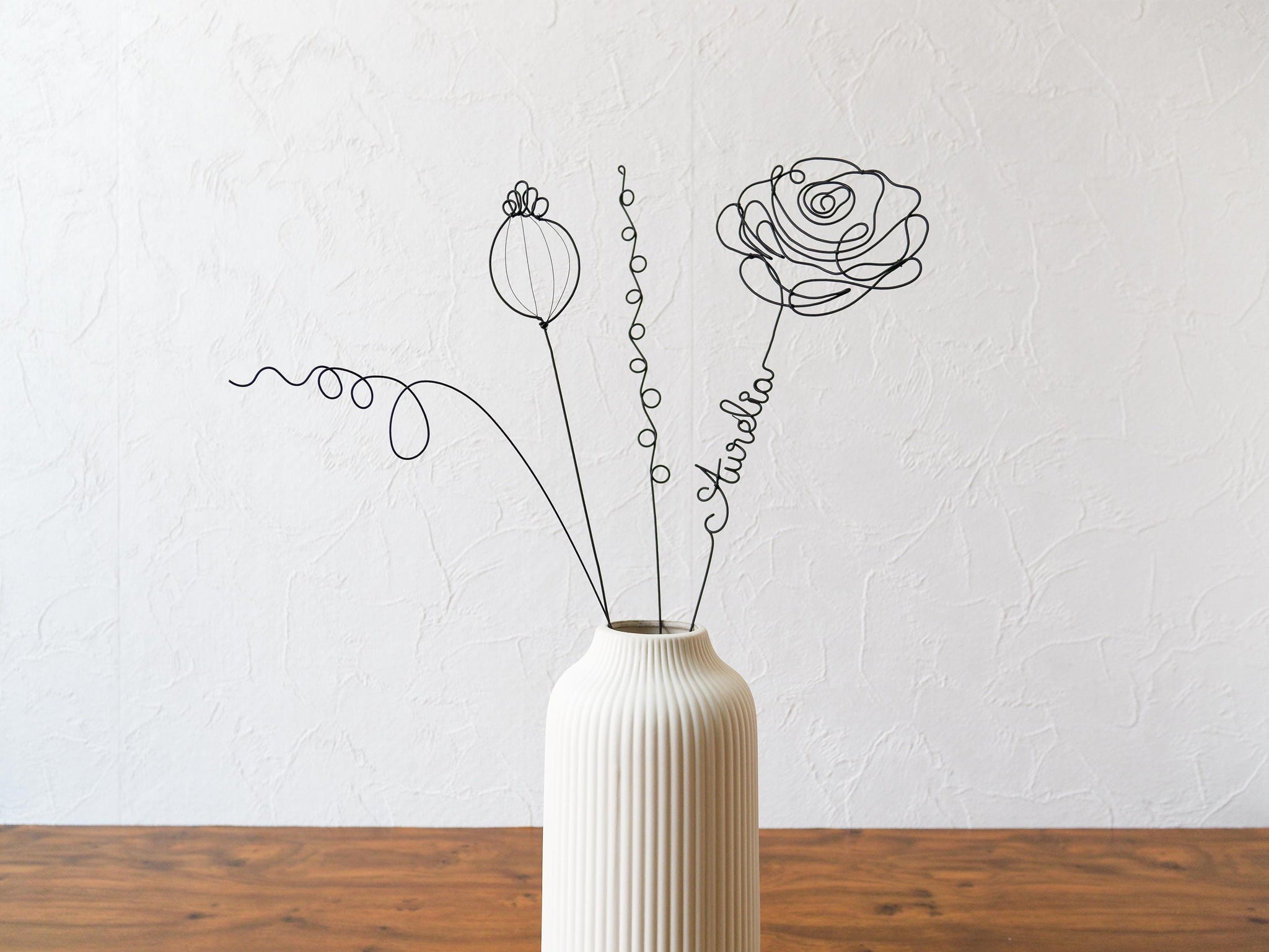 Fleurs en véritable fil de fer, bouquet de fleurs personnalisées, déco de table fil de fer, prénoms personnalisés, garantie à vie, cadeau