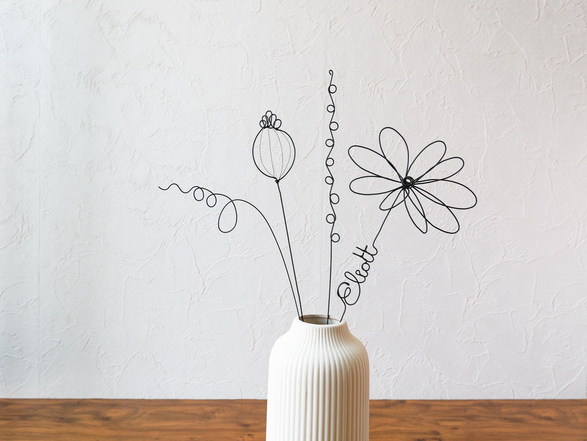 Fleurs en véritable fil de fer, bouquet de fleurs personnalisées, déco de table fil de fer, prénoms personnalisés, garantie à vie, cadeau