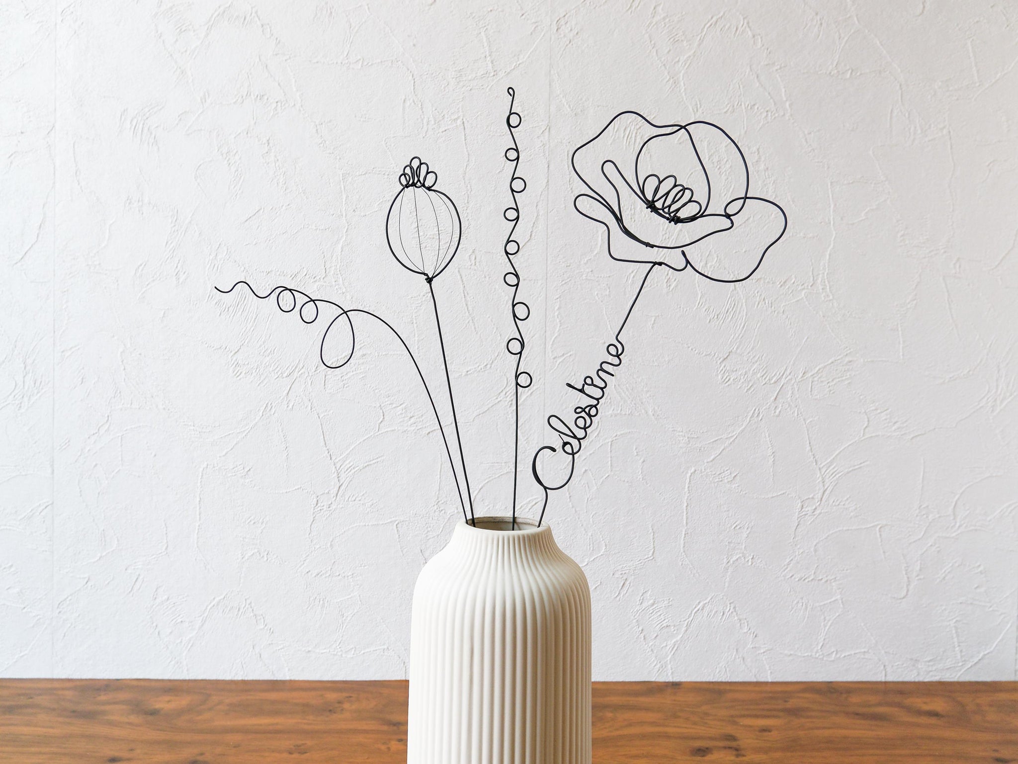 Fleurs en véritable fil de fer, bouquet de fleurs personnalisées, déco de table fil de fer, prénoms personnalisés, garantie à vie, cadeau