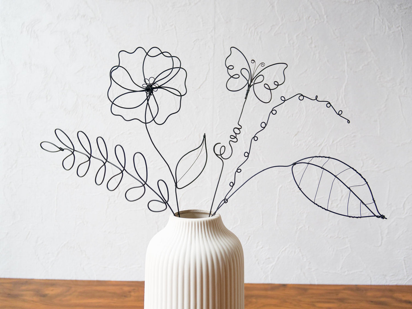 Fleurs en véritable fil de fer, bouquet de fleurs personnalisées, déco de table fil de fer, prénoms personnalisés, garantie à vie, cadeau