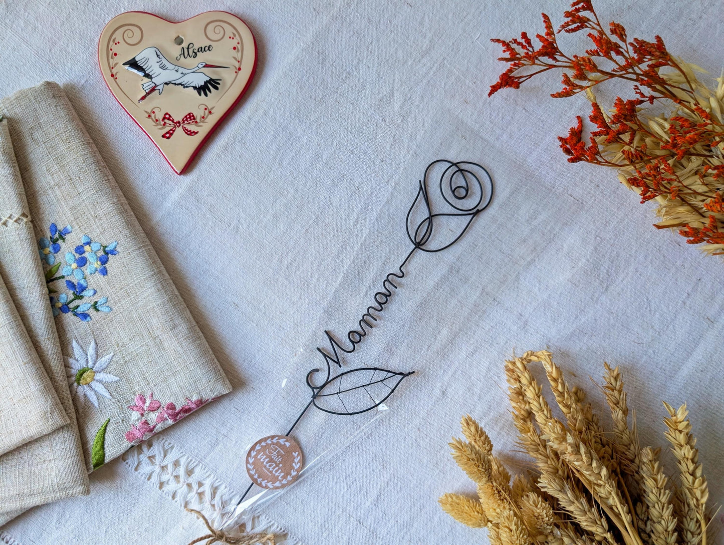 Rose personnalisée en véritable fil de fer incassable, prénom personnalisé, cadeau Fêtes des Mères Maman Mamie Maîtresse Maître Nounou Atsem