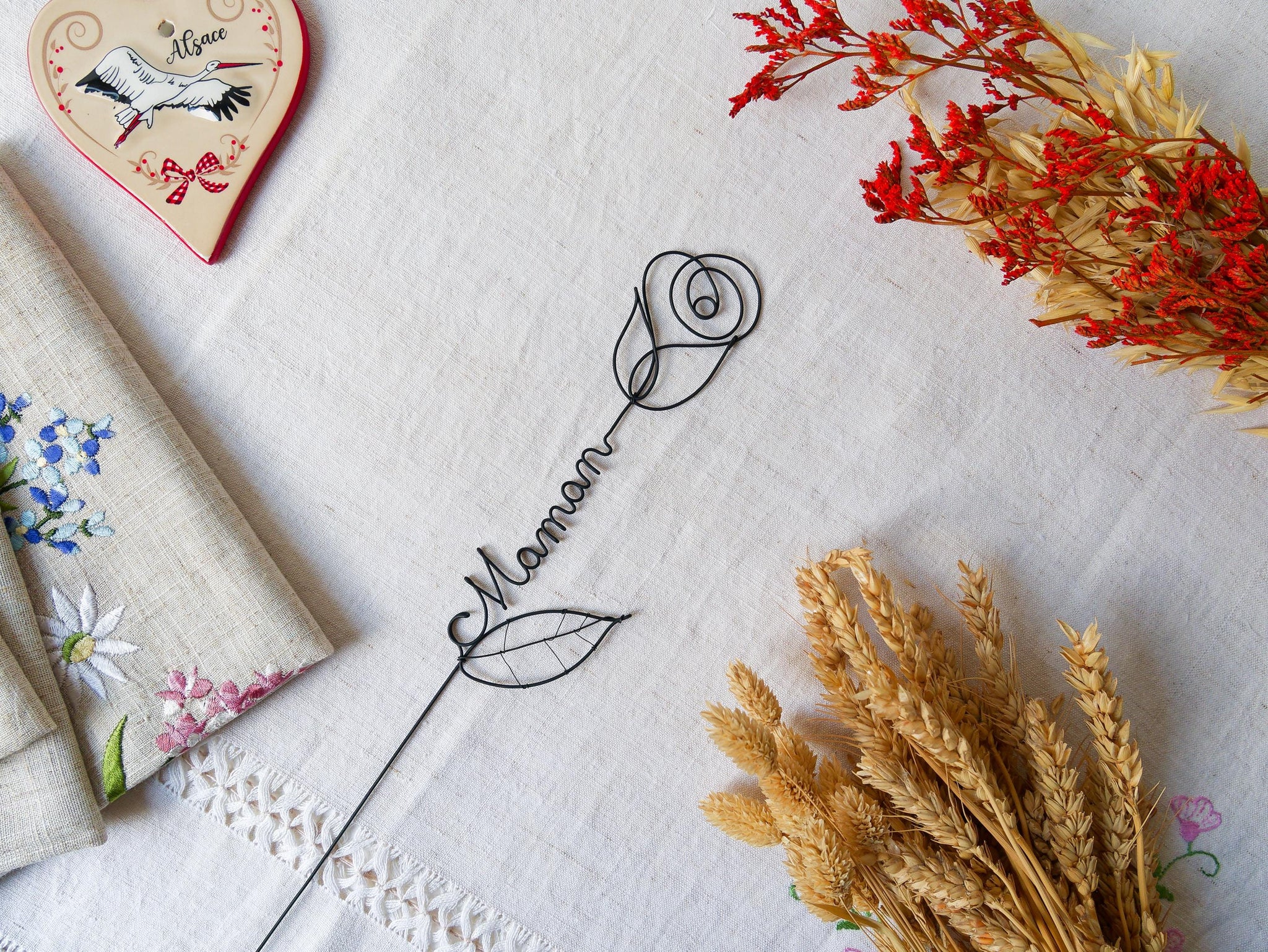 Rose personnalisée en véritable fil de fer incassable, prénom personnalisé, cadeau Fêtes des Mères Maman Mamie Maîtresse Maître Nounou Atsem