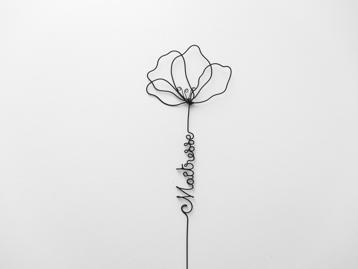 Coquelicot personnalisée en véritable fil de fer incassable, prénom personnalisé, cadeau Fêtes des Mères Maman Mamie Maîtresse Nounou Atsem