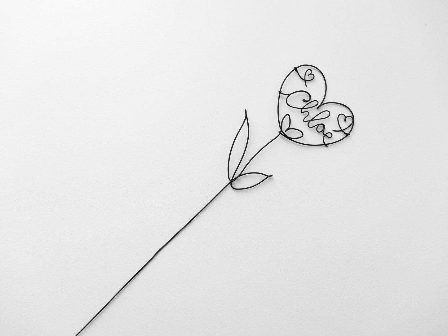 Fleur coeur personnalisée en véritable fil de fer incassable, prénom personnalisé, cadeau Fêtes des Mères Maman Mamie Maîtresse Nounou Atsem