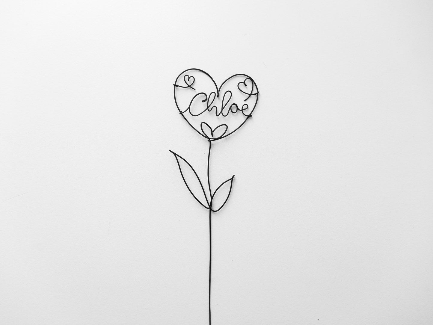 Fleur coeur personnalisée en véritable fil de fer incassable, prénom personnalisé, cadeau Fêtes des Mères Maman Mamie Maîtresse Nounou Atsem